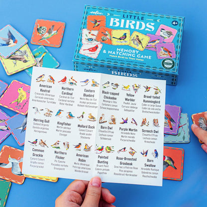 eeBoo: Memory & Matching Game- Little Birds- 18 Illustrated Matching Pairs, Concentration Tile Game, Informational Insert, Kids Ages 4+, 1-4 Players