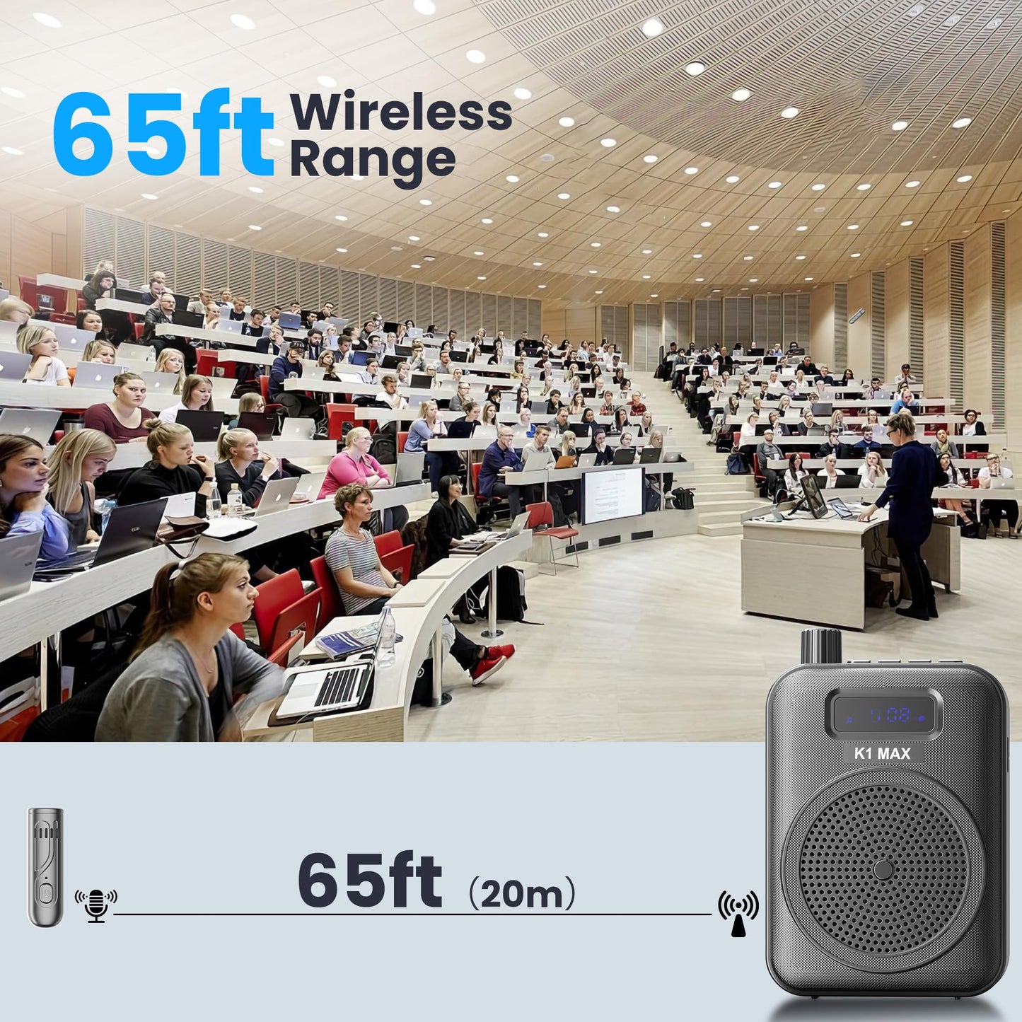 Voice Amplifier Wireless Microphone with Bluetooth Lavalier, Portable Microphone and Speaker for Teachers, Mini Rechargeable Amplifier, Ideal for Classroom, Meetings, Yoga, Speeches, and Tour Guides