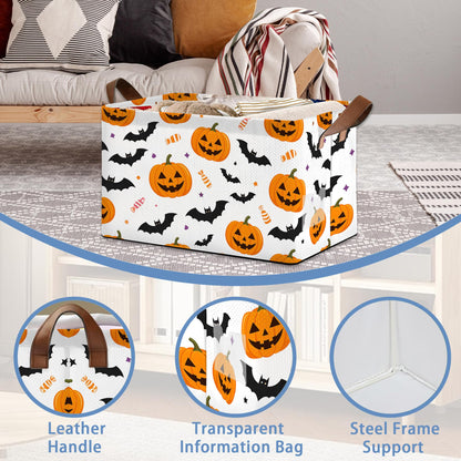 Masarua Halloween Pumpkin Bat Storage Baskets,Candy Foldable Organizer Bin with Handles for Home Living Room Bedroom Closet Box 17x11.5x10Inch