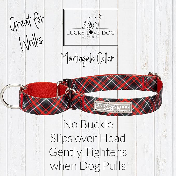 Lucky Love Dog Martingale Dog Collar - Adjustable, No-Slip, Durable, & Soft Webbing Collar for Male and Female Dogs Ideal for Training & Walking - Heywood, Small