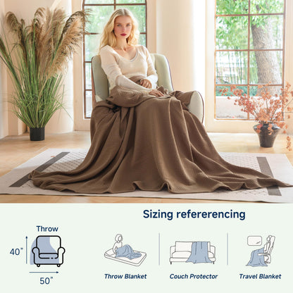 Simple&Opulence 100% Cotton Waffle Weave Throw Blanket 40"x50", Soft Lightweight Breathable Cozy Washed, Layer Blanket for Couch Bed Sofa, Farmhouse Home Decor for Adults All-Season, Light Brown