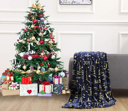 Elegant Comfort Luxury Velvet Super Soft Christmas Prints Fleece Blanket-Holiday Theme Home Décor Fuzzy Warm and Cozy Throws for Winter Bedding, Couch and Gift, 50 x 60 inch, Peace & Joy