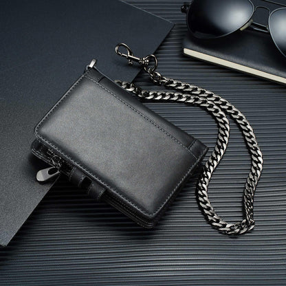 furid Genuine Leather Chain Wallet: Bifold Zipper Coin Pocket with Anti-Theft Chain - RFID Blocking Biker Wallet for Men - Gift for Father Husband Motorcycle Outdoor Use