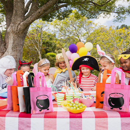 20pcs Pink Girl Halloween Treats Bags - Cute Ghost Witch Cauldron NonWoven Candy Bag Gift Tote for Little Boo Baby Shower Party Supplies