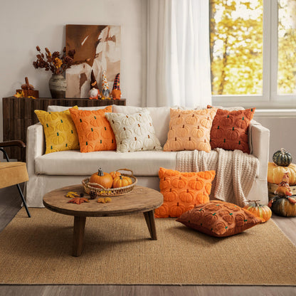 MIULEE Fall Pumpkin Throw Pillow Covers Decor Set of 2 Dark Rust Green Stem 18 x 18 Decorative Cushion Covers Soft Faux Fur Couch Pillows for Autumn Harvest Outdoor Porch Farmhouse Halloween Home