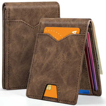 XZVXZV Man Slim Wallet Leather Money Clip RFID Blocking Front Pocket Minimalist Bifold Wallet Thin Credit Card Holder Coffee