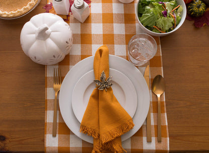 DII Heavyweight Fringed Check Tabletop Collection, Table Runner, 14x108, Pumpkin Spice