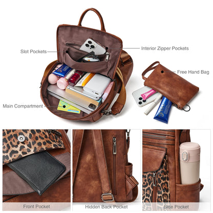 Shrrie Backpack Purse for Women Fashion Leather Backpack Purse Designer Travel Backpack Convertible Shoulder Bag with Wristlet