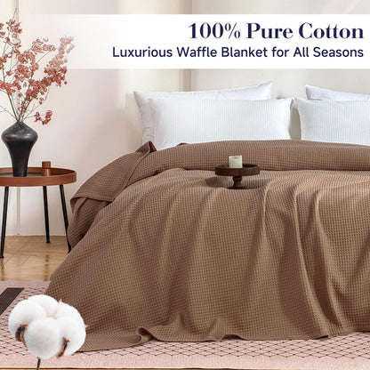 Simple&Opulence 100% Cotton Waffle Weave Throw Blanket 40"x50", Soft Lightweight Breathable Cozy Washed, Layer Blanket for Couch Bed Sofa, Farmhouse Home Decor for Adults All-Season, Light Brown