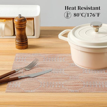 Leetaltree Coral Placemats Set of 12 - Heat Resistant Non-Slip Place mats for Dining Table, Washable Durable PVC Vinyl Woven Table Mats（Coral, 12）