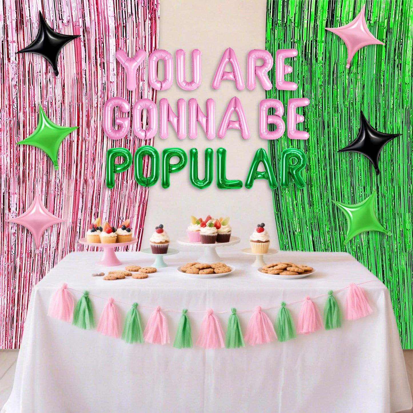 LaVenty You're Gonna Be Popular Balloon Banner for Witch Birthday Party Pink and Green Princess Witch Party Decorations