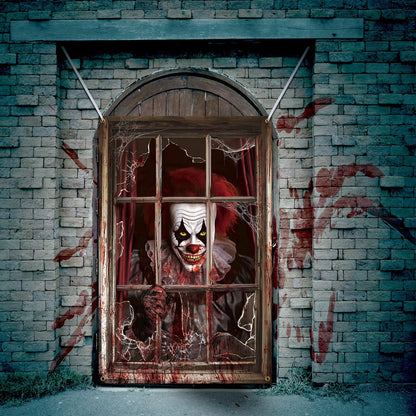 Newwiee 2 Pcs Scary Halloween Curtain Window Silhouette Cover Decoration Theme Poster for Indoor Outdoor Party Wall Door(Blood Clown)