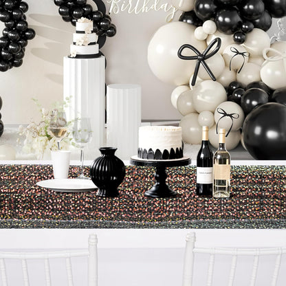 Black Sequin Table Runner 25"x120" Iridescent Table Runner Sparkly Fabric for Black Wedding Bachelorette Holiday Celebration Halloween Party Decorations