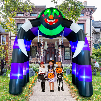 SEASONBLOW 10 Ft Halloween Inflatable Spider Archway Decoration LED Light Up Giant Blow Up Spider Arch for Halloween Party Indoor Outdoor Garden Yard Decor