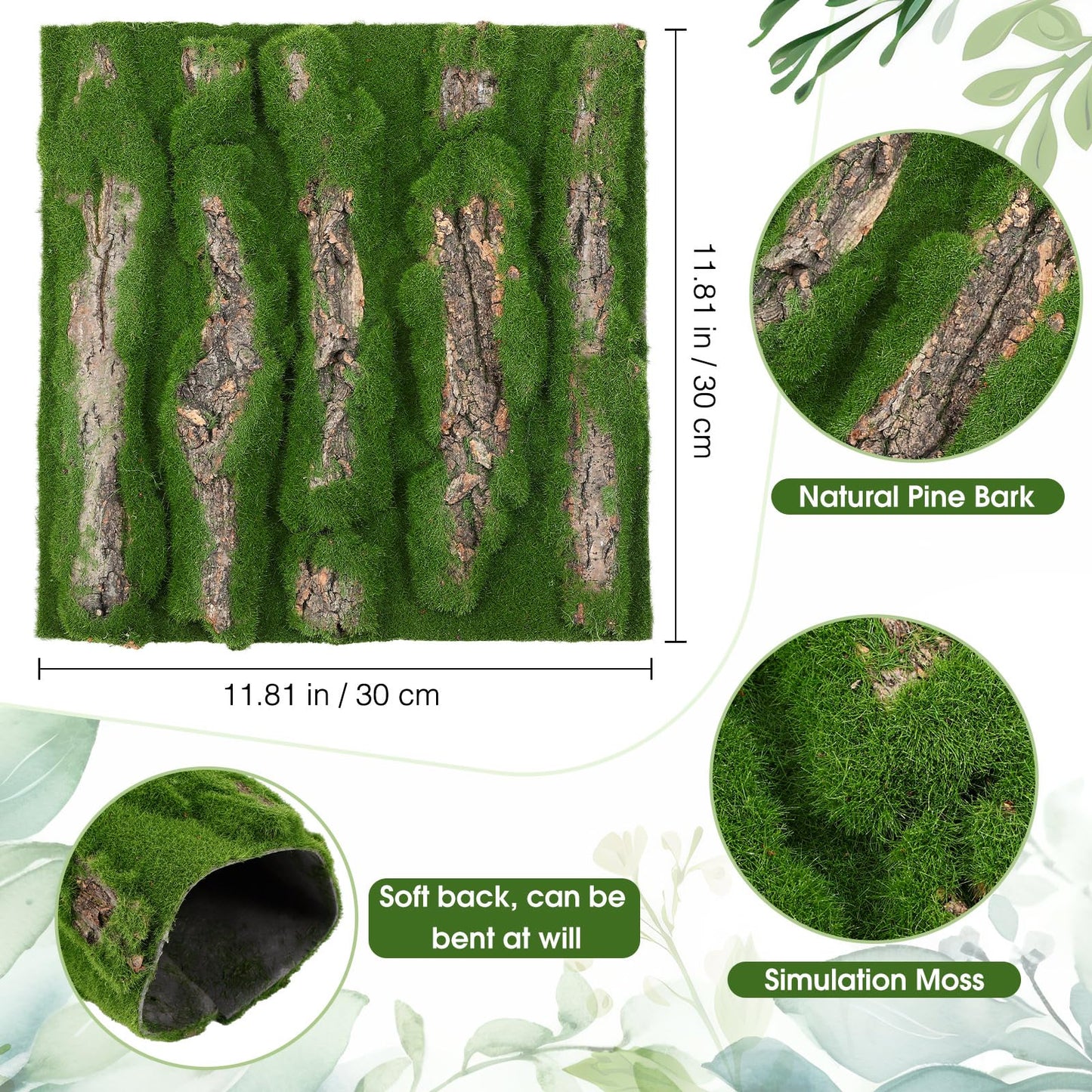 Suncalla Artificial Moss Bark 11.8 x 11.8 inches Tree Plants Bark DIY for Tree Collar Sewer Decoration Water Pipe Pillar Cover Indoor Wall Garden Decor