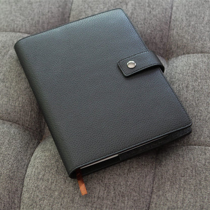 CASE ELEGANCE Black Full Grain Premium Leather Refillable Journal Cover with A5 Lined Notebook - Scratch-Proof DURA-Leather