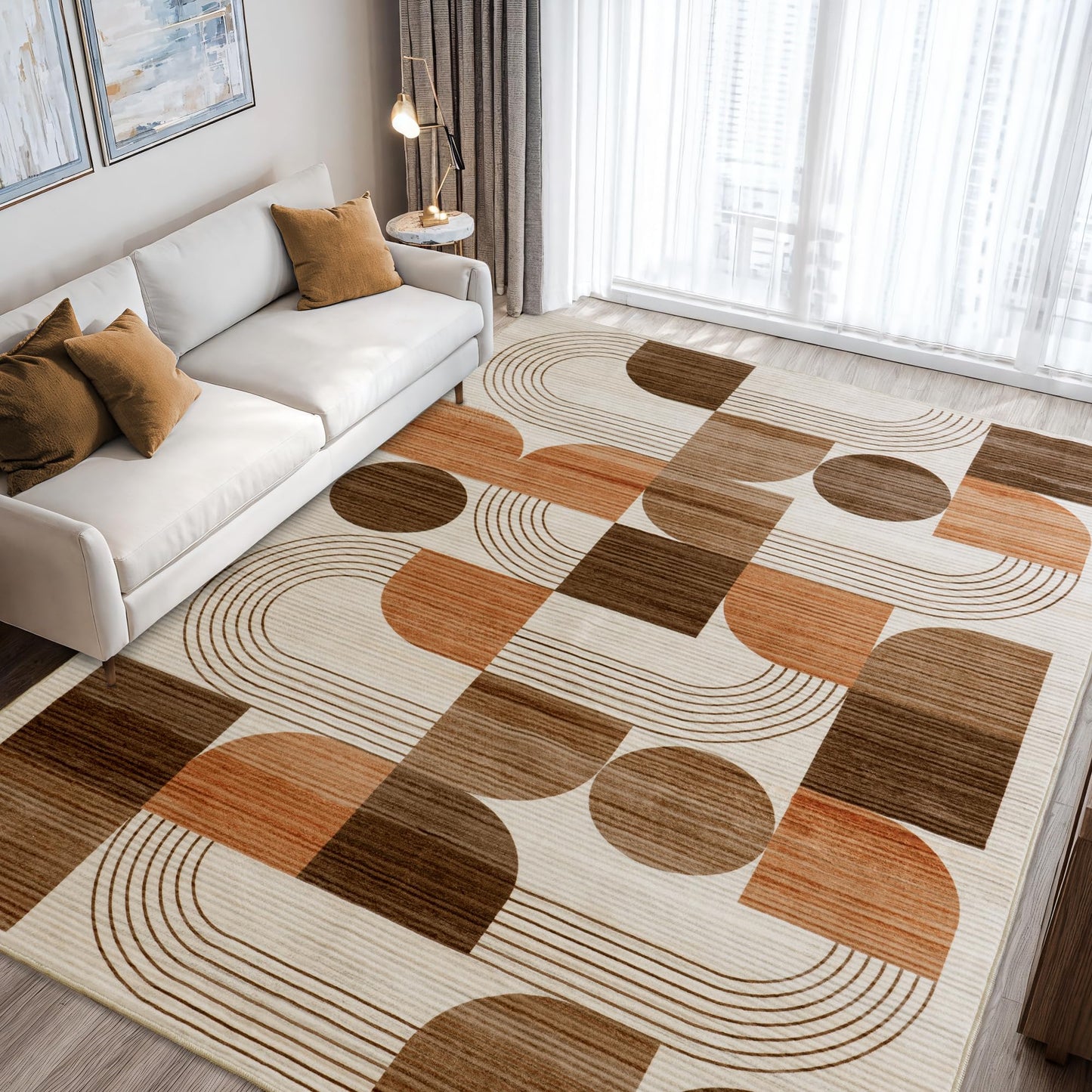 QDUIDU Large Machine Washable 6x9 Area Rug, Soft Modern Geometric Abstract Orange Rugs for Bedroom Living Room, Non-Shedding Faux Wool Indoor Throw Floor Carpet for Office Entryway Dining Room Decor