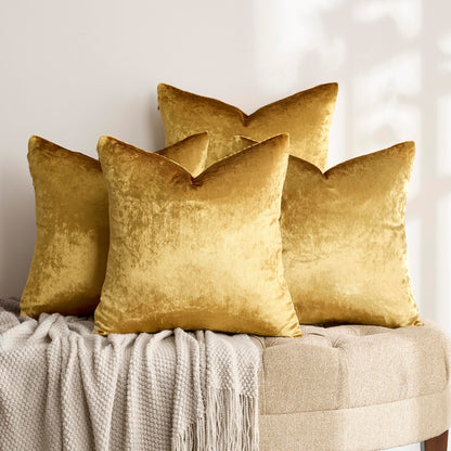 GIGIZAZA Velvet Gold Pillow Covers 18x18，Pack of 4 Decorative Throw Pillow Soft Covers Square Couch Pillow Modern Covers Living Room Luxury Cushion Covers