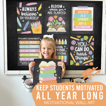 Hadley Designs Motivational Poster for Classroom Decor -9 Growth Mindset Classroom Posters Elementary, Inspirational Wall Decor Middle School, Teacher Must Haves, Chalkboard Bulletin Board Decorations