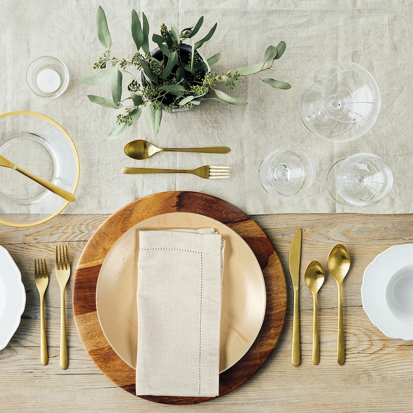Hausattire Cloth Dinner Napkin Flax Fall Hemstitched Mitered Corner 20x20 Inch Natural Easter Basket Decor Soft Durable Table Linen Napkins Ideal, Cocktail Parties