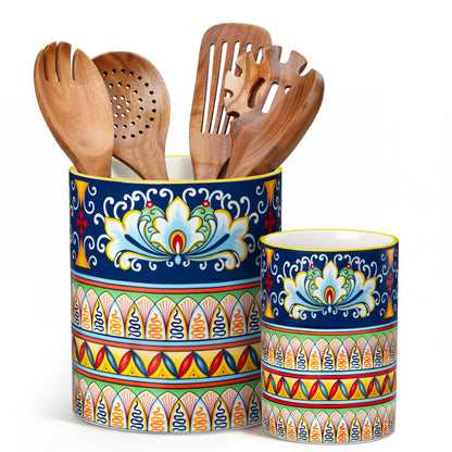 vancasso SIMI Utensil Holder, 7.3"+5.5" Porcelain Kitchen Utensil Holder for Countertop, Bohemian Kitchen Utensil Organizer for Spatulas, Spoons, Decorative Counter Utensil Crock, Celestial Harmony