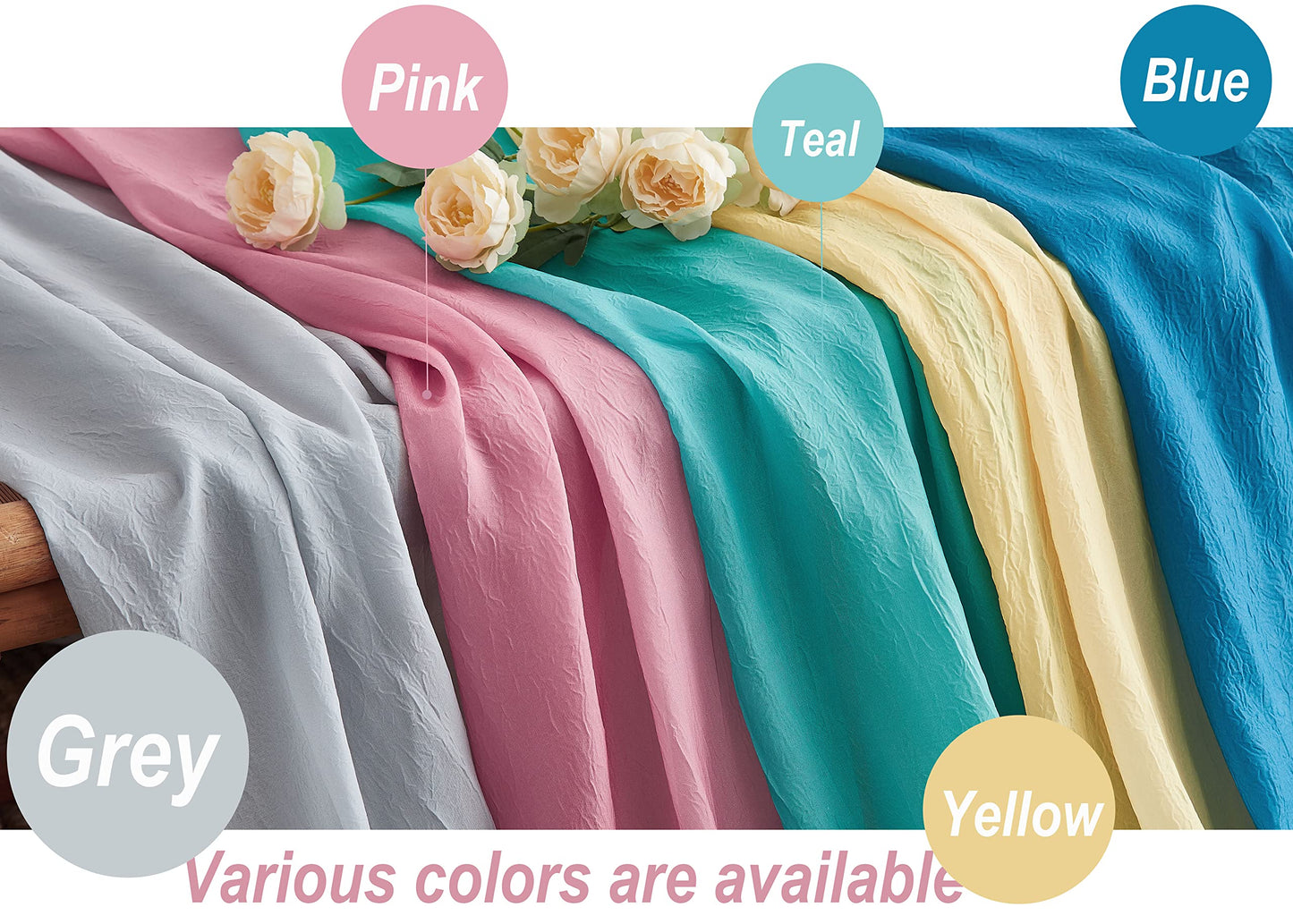 1 Piece Ombre Chiffon Sheer Window Scarf Valance Curtain 18ft for Living Room Girls Bedroom Decor, 216 Inch Long Crinkle Soft Window Sheer Voile Valance for Holiday, Wedding Party Decor, Pink, 52"W
