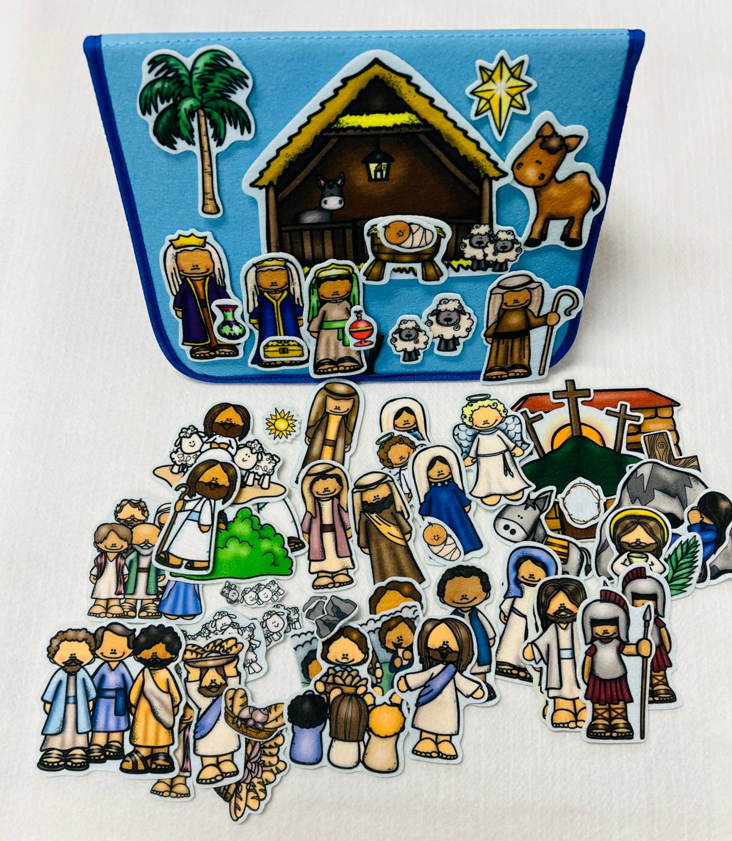Story of Jesus Felt Figures & Flannel Board 5 Stories Birth Crucifixion Miracles Parables Good Shepherd 63 Pieces Nativity Easter