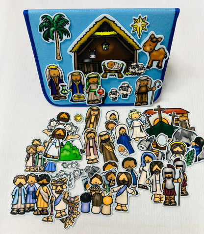 Story of Jesus Felt Figures & Flannel Board 5 Stories Birth Crucifixion Miracles Parables Good Shepherd 63 Pieces Nativity Easter