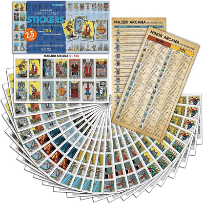 Joyppy 336 Pcs Tarot Stickers - 2.5" x 1.4" (6.3 cm x 3.6 cm) - 4 Sets RWS Full Deck Tarot Card Stickers for Tarot Journal & Planner - Tarot Cheat Sheets Included for Quick Learning & Spreads…