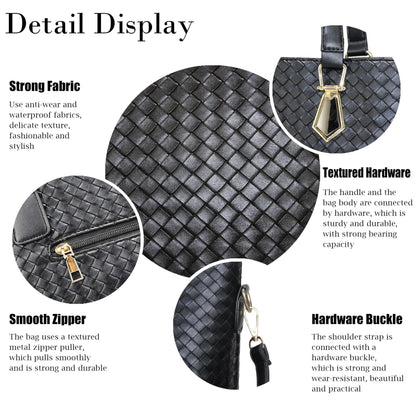 OTMIPIML Purses and Handbags for Women Synthetic Leather Tote Crossbody Bags Satchel Purses Set 6pcs (4A-Black-woven)