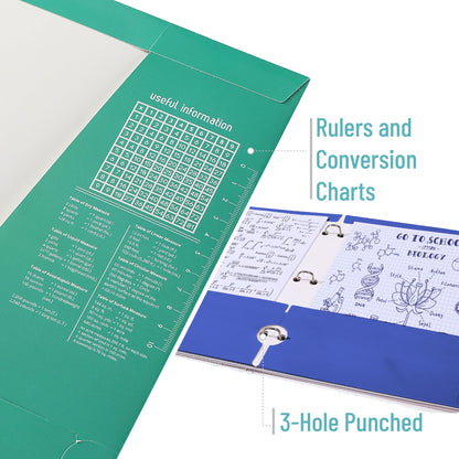 Mr. Pen- 4-Pocket Folders, 4 Pack, 12.5" x 9.5", Vibrant Colors, Tear-Resistant Paper Folders with Pockets 3 Holes Punched, High Capacity, Includes Rulers and Conversion Charts for Binder Organization
