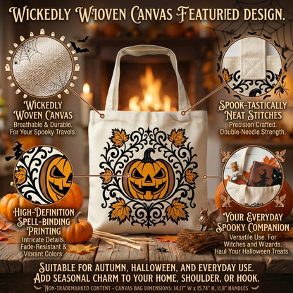 2 Pack Vintage Fall Halloween Canvas Tote Bags,Retro Gothic Ghost Witch Pumpkin Bat&Autumn Maple Leaf,Reusable Carryall Bags for Trick-or-Treat,Fall Harvest&Thanksgiving Gifting (Bat&Pumpkin)