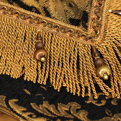 Loom and Mill Luxury Chenille Table Runner 72 Inches Long, Black Damask Jacquard Table Runners with Multi-Tassels for Halloween Dining Room Dresser Party Holiday Banquet Decorations(Black,13*72 inch)