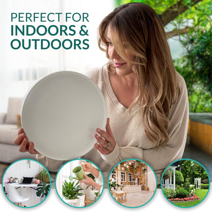 Willowy Heavy Duty Ceramic Plant Saucers for Indoors with Silicone Feet for Added Surface Protection - Scratch-Resistant Matte White, 10.75" at the Base or Less, Plant Water Catcher Tray