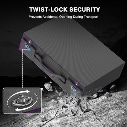 Kabinka Trading Card Storage Box with Handle & Mechanical Latch,5-Row 3900+ Commander MTG Card Case with Sealed Window,Top Loaders Organizer Deck Box for MTG/TCG/PTCG/Sports Cards (Black Purple)