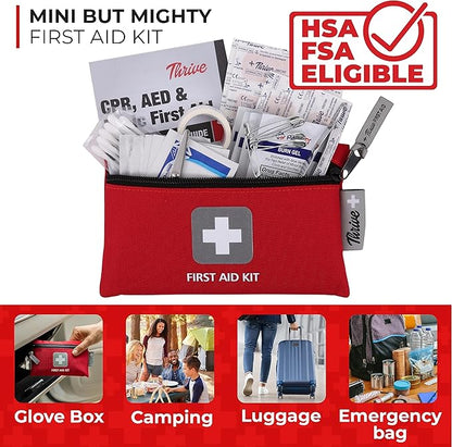 Thrive Mini First Aid Kit - Waterproof Rip-Stop Travel Med Kit, Compact Travel Essentials, 66-Piece Set