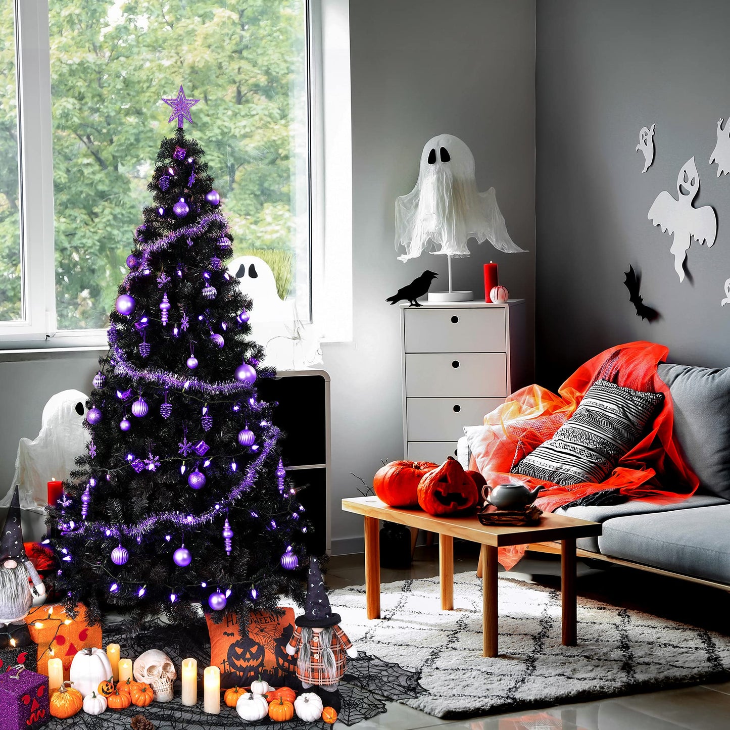 Sunnyglade 4 FT Halloween Black Premium Artificial Christmas Tree 400 Tips Easy to Assemble with Christmas Tree Stand (4 ft)