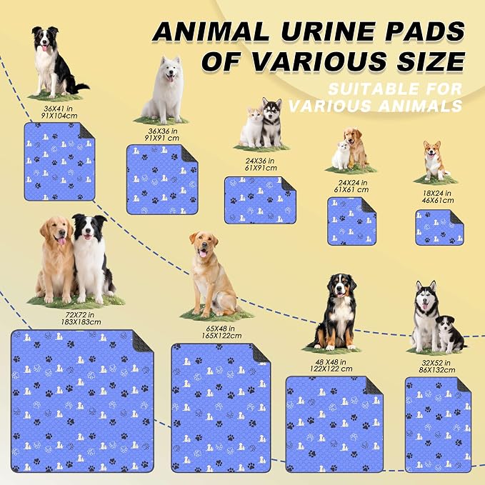 WanpeeGoo Washable Pee Pads, Puppy Pee Pad for Dogs, 2 Pack Absorbent Reusable Training Dog Pads Pet Puppy Pads, Non-Slip Potty Pads for Whelping, Playpen, Crate, Bed, Blue 24"x48"