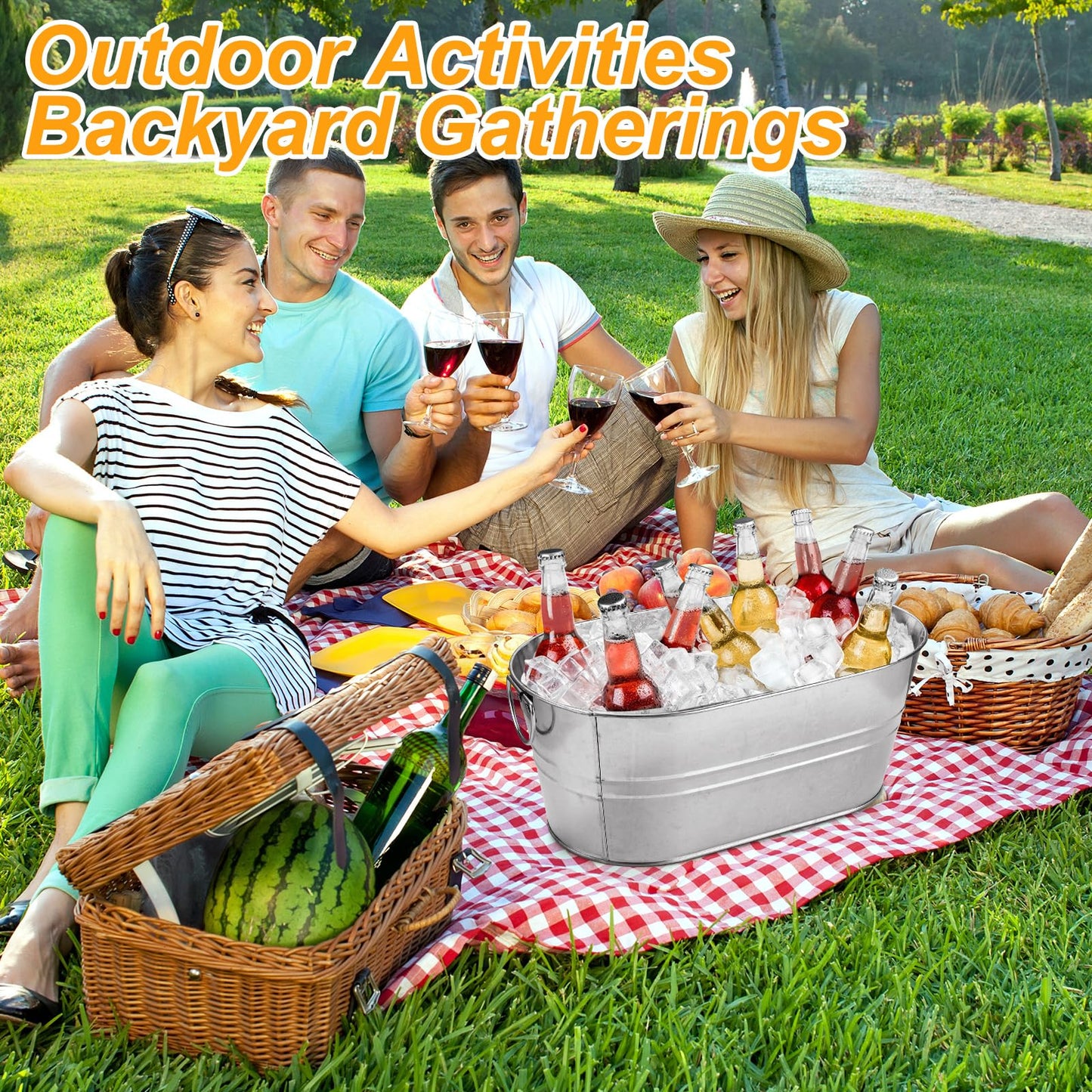 LOPYXBR 4 PCS Galvanized Bucket 3.4 Gallon Ice Buckets for Parties with Carry Handles Galvanized Tub with Handles 3.4 Gallon Stainless Steel Beverage Tub for Parties Metal Drink Buckets for Parties