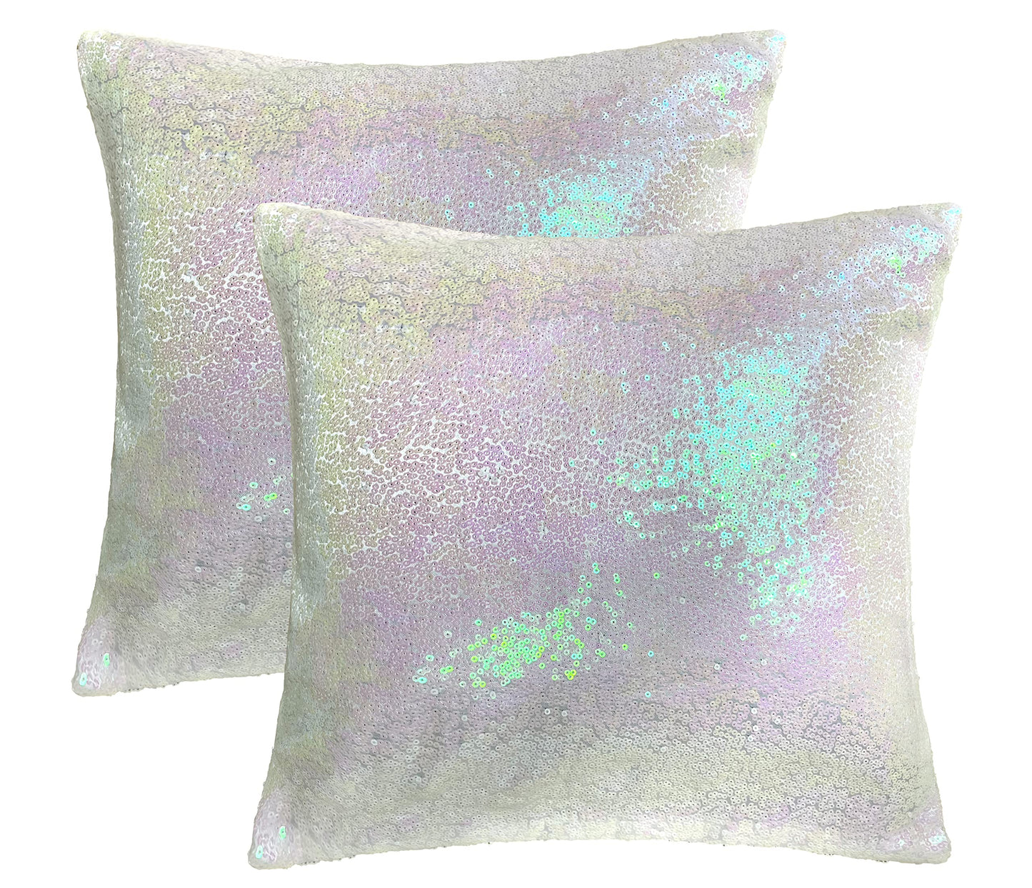 iMaylex Sequin Decorative Square Sparkling Comfy Throw Pillow Covers for Easter Lumbar Fall Party, Wedding, Christmas, New Year, Thansgiving, Halloween Decoration, Set of 2, 16'' x 16'', Iridescent