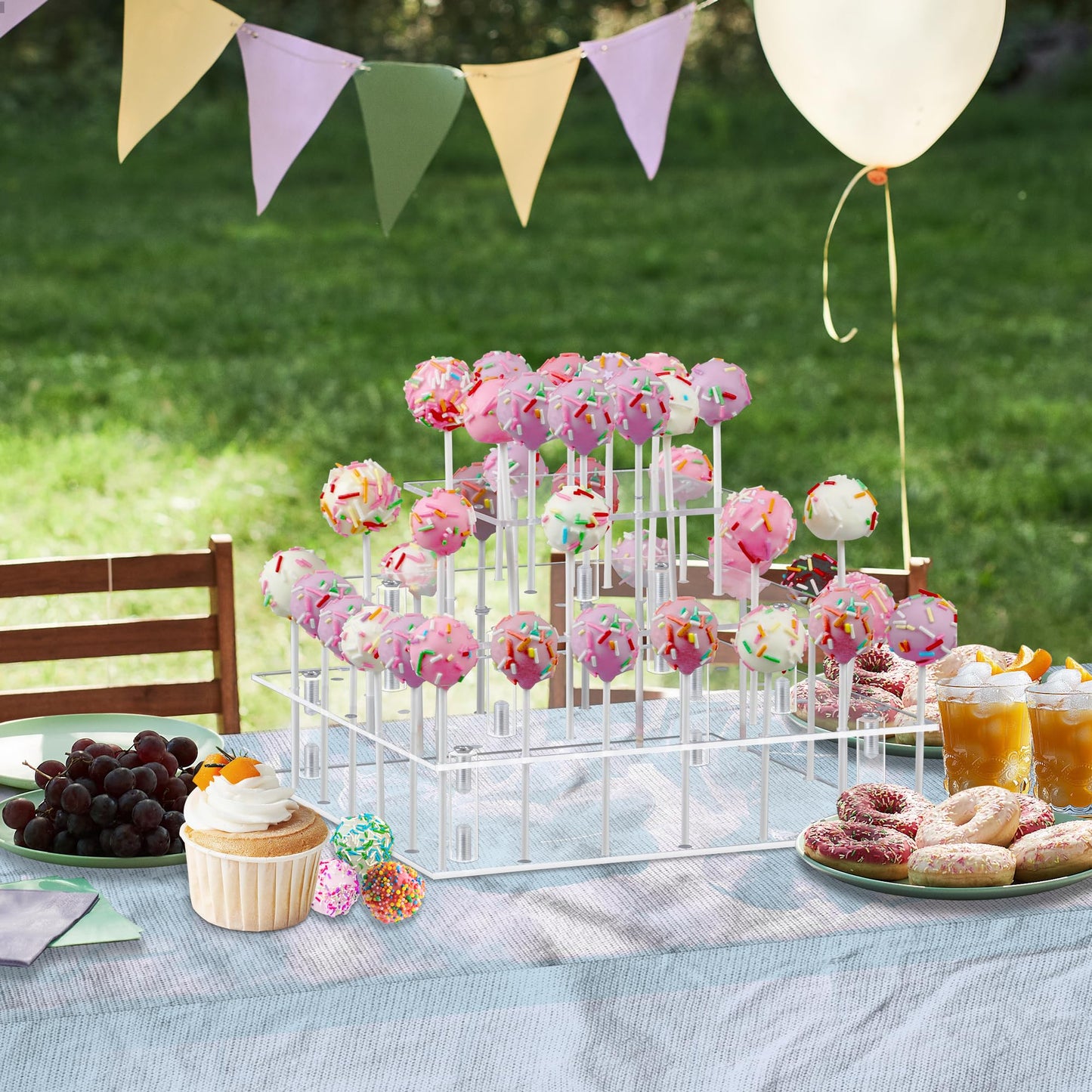 LoveDisplay Cake Pop Stand, 3 Tier Square Lollipop Holder with 300 Pcs Accessories, Clear Acrylic Cakepop Display Stand 56 Holes for Birthday, Wedding, Party, Halloween, Christmas Candy Decorative