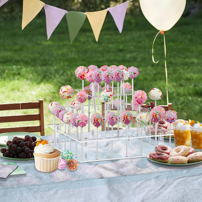 LoveDisplay Cake Pop Stand, 3 Tier Square Lollipop Holder with 300 Pcs Accessories, Clear Acrylic Cakepop Display Stand 56 Holes for Birthday, Wedding, Party, Halloween, Christmas Candy Decorative