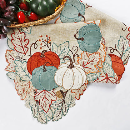OWENIE Thanksgiving Table Runner, Fall Pumpkins Table Decor, Embroidered Harvest Pumpkin Farmhouse Placemat for Dining Table, Fall Decor for Home, Halloween Table Decorations