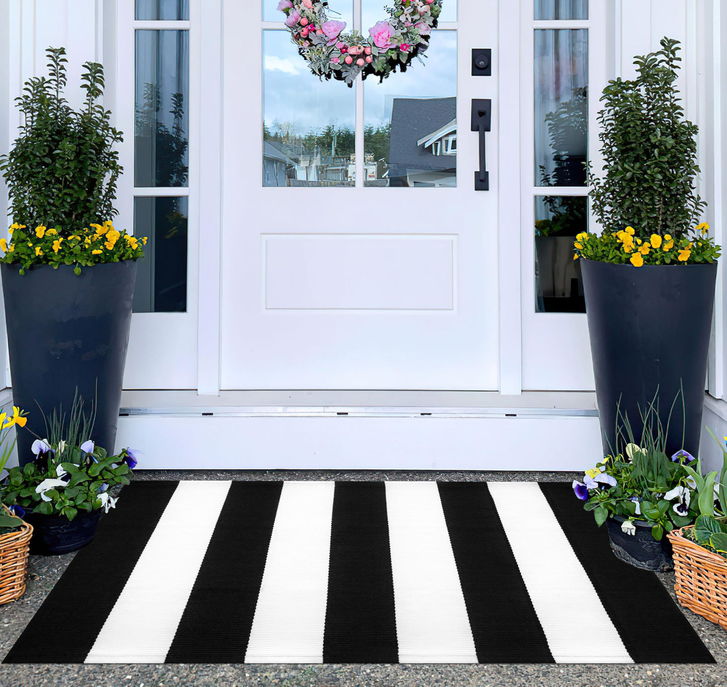 KIhipIoe Black and White Striped Rug Doormat 24"x35" Washable Front Porch Rug Farmhouse Layered Door Mats Outdoor