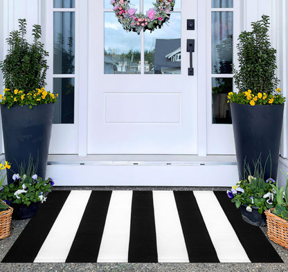 KIhipIoe Black and White Striped Rug Doormat 24"x35" Washable Front Porch Rug Farmhouse Layered Door Mats Outdoor