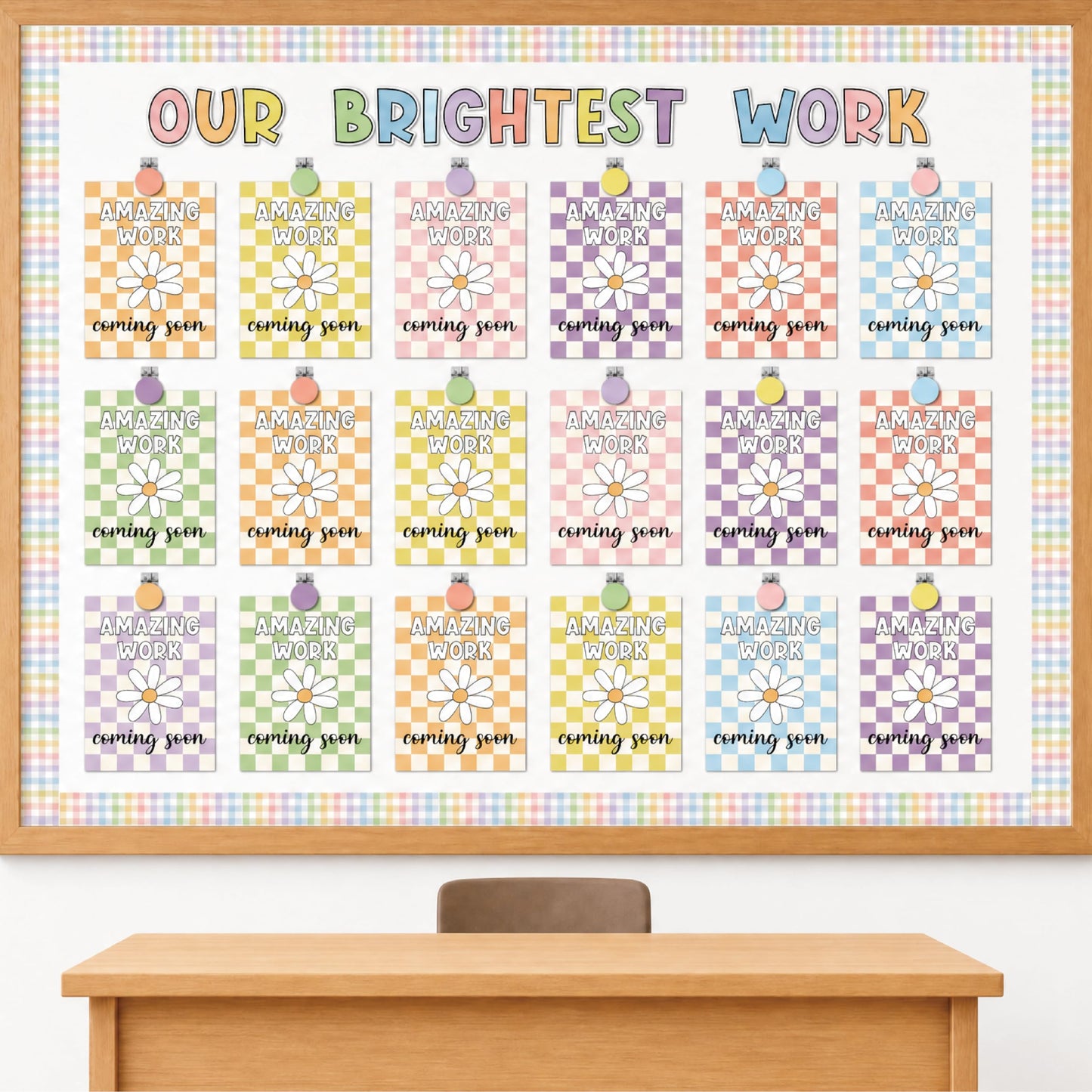 Bigerto 160 Pcs Pastel Student Work Display Bulletin Board Decoration Our Brightest Work Wow Works Cutouts with Clips Names Display Classroom Decor for Teachers Motivational Back to School Supplies