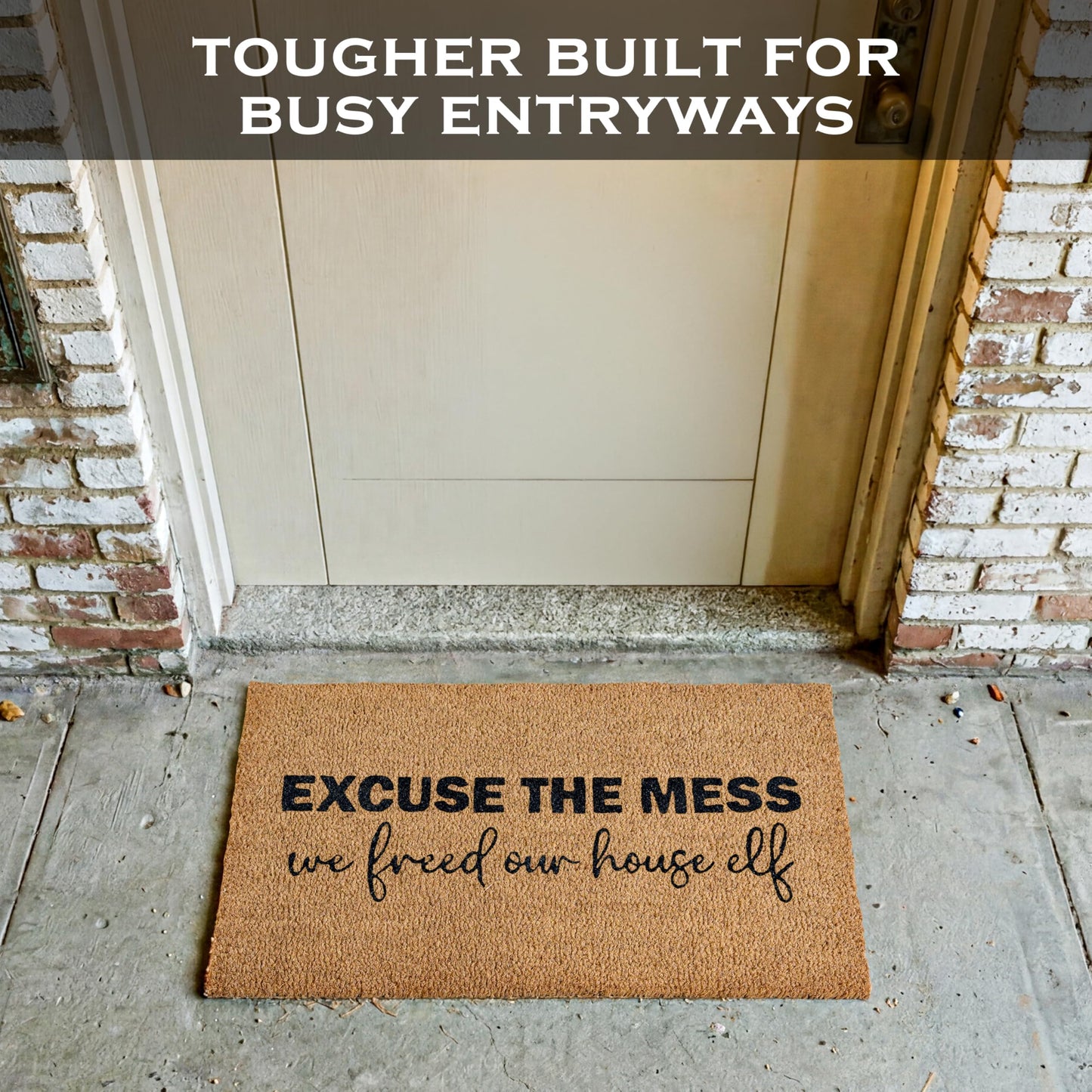 MAINEVENT Excuse the Mess We Freed Our House Elf Door Mat 30x17 Inch, Welcome Mat Outdoor Funny, Nerdy Doormat Outside Funny, Geeky Welcome Mat for Front Door and Covered Outdoor Spaces