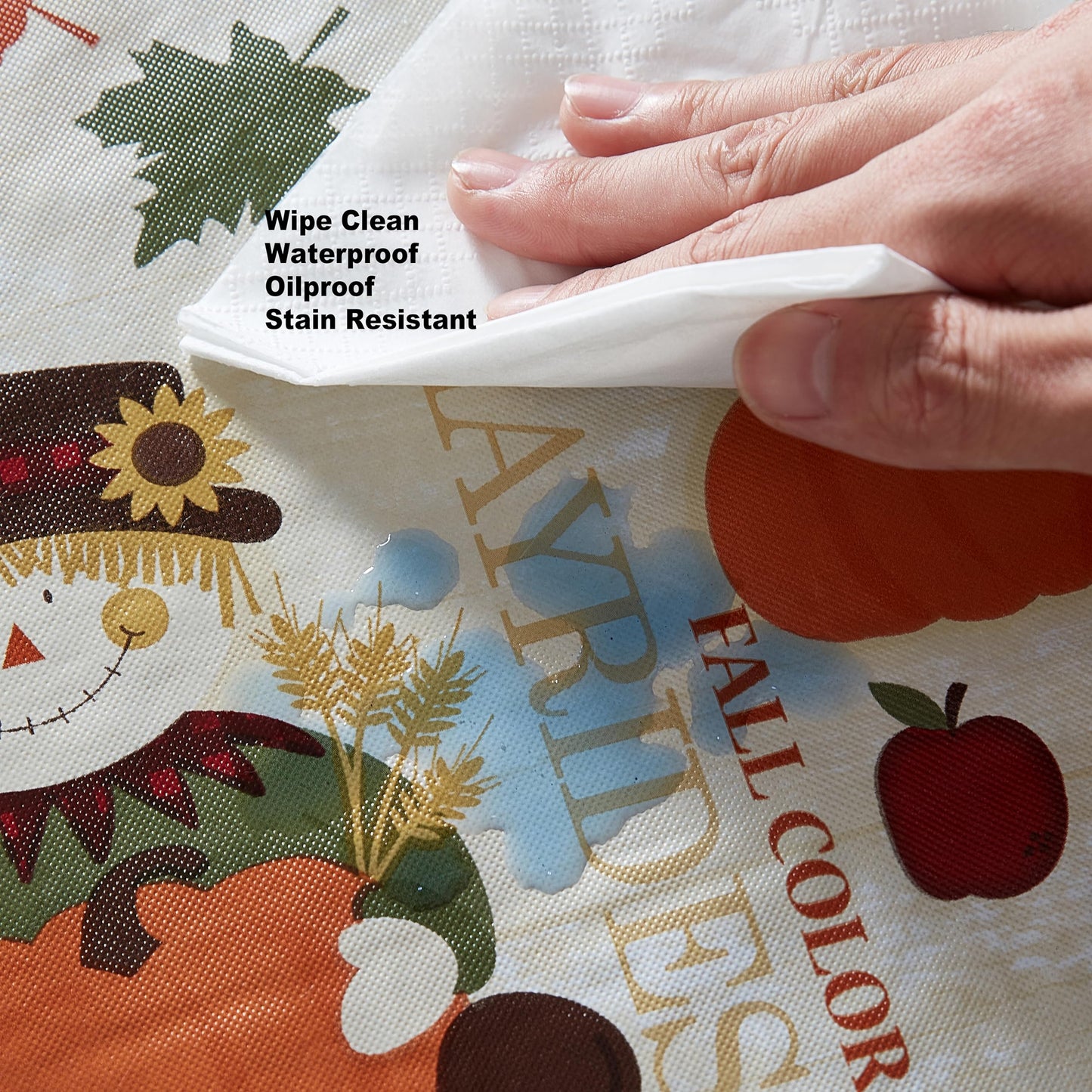 Newbridge Fall Hayride & Happy Scarecrow Vinyl Tablecloth with Flannel Backing, 52 x 70 Inch Rectangle – Gingham Turkeys & Pumpkins Rustic Thanksgiving Table Cover