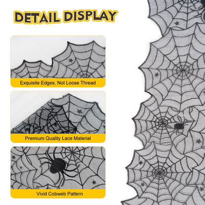 PIGETALE Black Lace Halloween Tablecloth Rectangular Overlay 54 x 72 Inches Spider Web Embroidered Table Cloth Gothic Table Cover Decor for Masquerade Scary Movie Nights Dinner Party Decorations