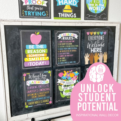 Hadley Designs Motivational Posters for Classroom Decor -9 Growth Mindset Classroom Posters Elementary, Positive Poster Middle School, Inspirational Wall Art, Chalkboard Teacher Bulletin Board Decor